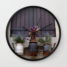 Wooden window covers with flowerpots decoration Wall Clock