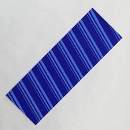 [ Thumbnail: Royal Blue & Dark Blue Colored Striped Pattern Yoga Mat ]
