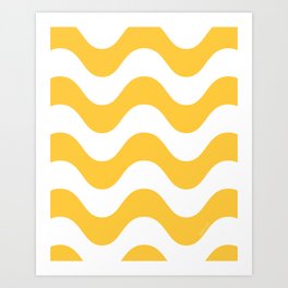 Minimalist Modern Pastel Ripple Pattern, Abstract Waves in White and Bright Golden Marigold Yellow Art Print