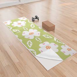 Mid-century Modern Dogwood Flowers Green Yoga Towel