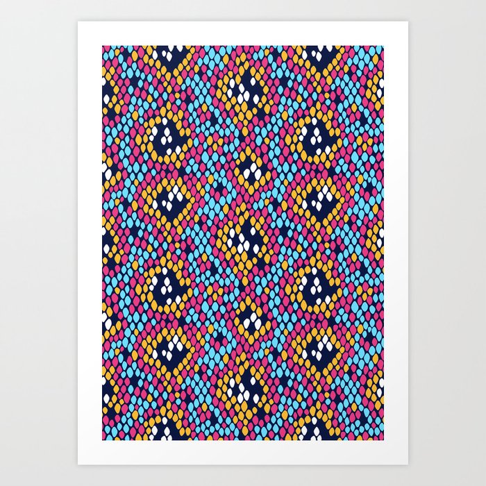 Snakeskin Pattern (Marigold, Pink and Blue) Art Print
