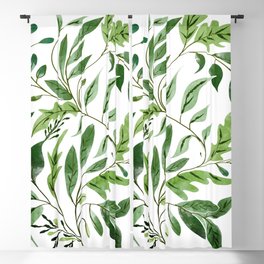 Botanical Abundance, Fresh Green Nature Watercolor Painting, Vibrant Leaves Minimal Illustration Blackout Curtain