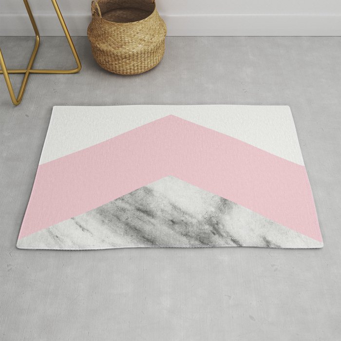 White Geometric Vintage Marble Rug, Pink And White Area Rug