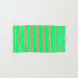 [ Thumbnail: Dark Khaki and Green Colored Stripes/Lines Pattern Hand & Bath Towel ]