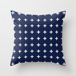 Navy Blue Swiss Cross Minimalist Line Drawing Throw Pillow