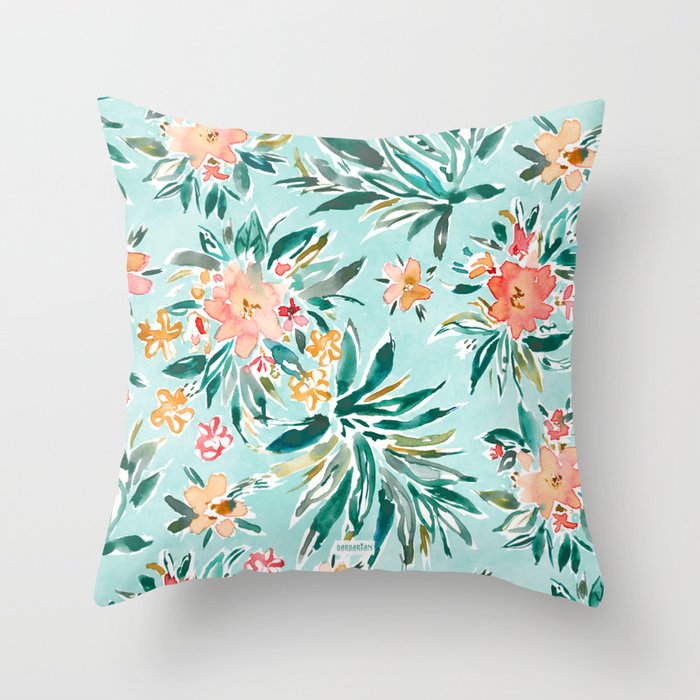 CARRIED AWAY Pretty Watercolor Floral Throw Pillow