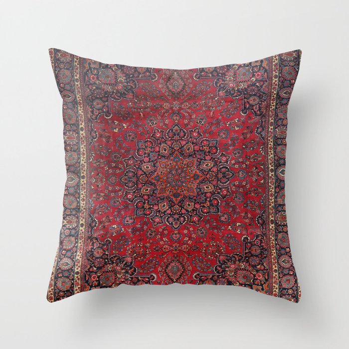 Old Century Persia Authentic Colorful Purple Blue Red Star Blooms Vintage Rug Pattern Throw Pillow