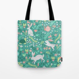 Spring Pattern of Bunnies with Turtles Tote Bag