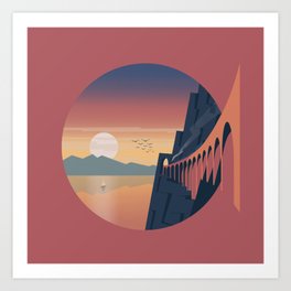 Sunset by the Lake Art Print | Mountains, Digital, Summer, Sun, Italy, Biglakes, Goldenhour, Scarlet, Water, Drawing 