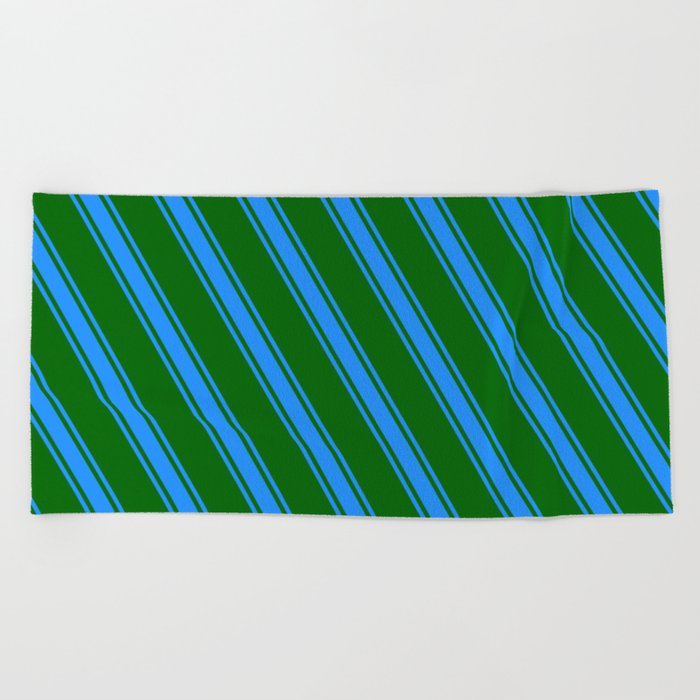 Dark Green and Blue Colored Lines Pattern Beach Towel