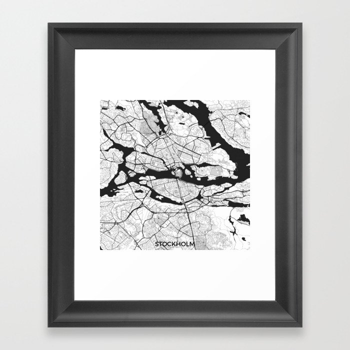 Stockholm Map Gray Framed Art Print