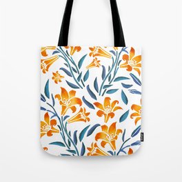 Fantasma - Orange Blue Tote Bag | Leaf, Orange, Homedecor, Floral, Watercolor, Florals, Blue, Spring, Flowers, Pattern 