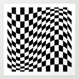 Black and White Checker Print - Psychedelic Distorted Checkerboard Pattern Art Print
