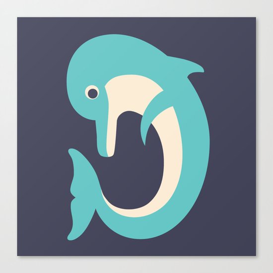Letter D // Animal Alphabet // Dolphin Monogram Canvas Print