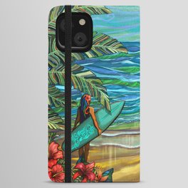 Vintage Hawaiian Surfer Girl Fine Art Print iPhone Wallet Case