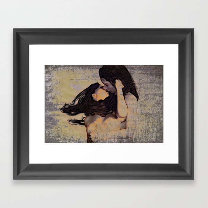 Women Kissing Framed Art Print