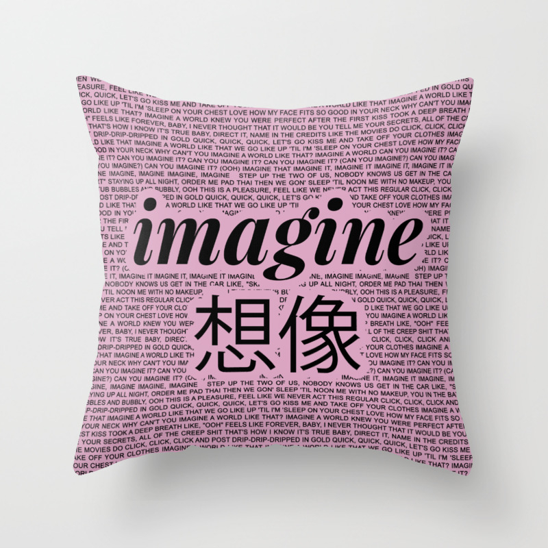 Imagine Ariana Lyrics Imagination Pink Black Throw Pillow