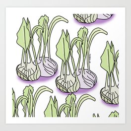 June! Kohlorabi! Art Print | Springvegetables, Seasonalfruits, Healthyfood, Kohlorabi, Illustration, Veggiepattern, Drawing, Seasonalvegetables, Seasonal, Garden 