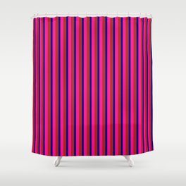 [ Thumbnail: Deep Pink, Red & Blue Colored Lined Pattern Shower Curtain ]