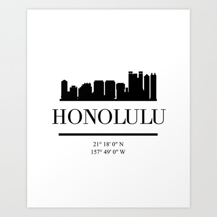 Honolulu Hawaii Black Silhouette Skyline Art Art Print By Deificusart Society6