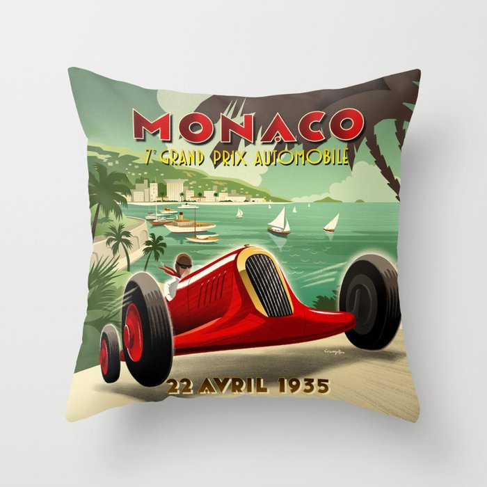 1930's Monaco Grand Prix Poster Throw Pillow