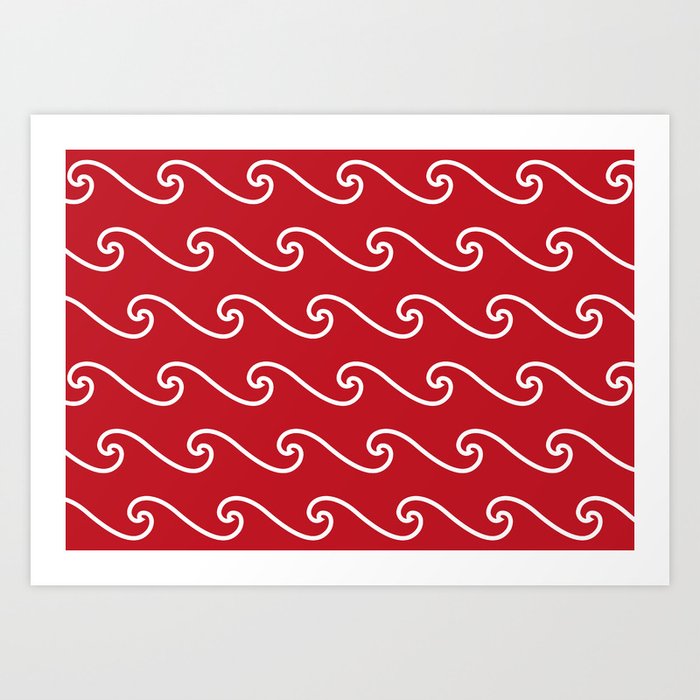 Wave Pattern | Waves | Nautical Patterns | Red and White | Art Print