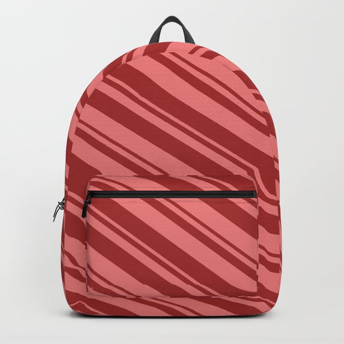Light Coral & Brown Colored Lined/Striped Pattern Backpack