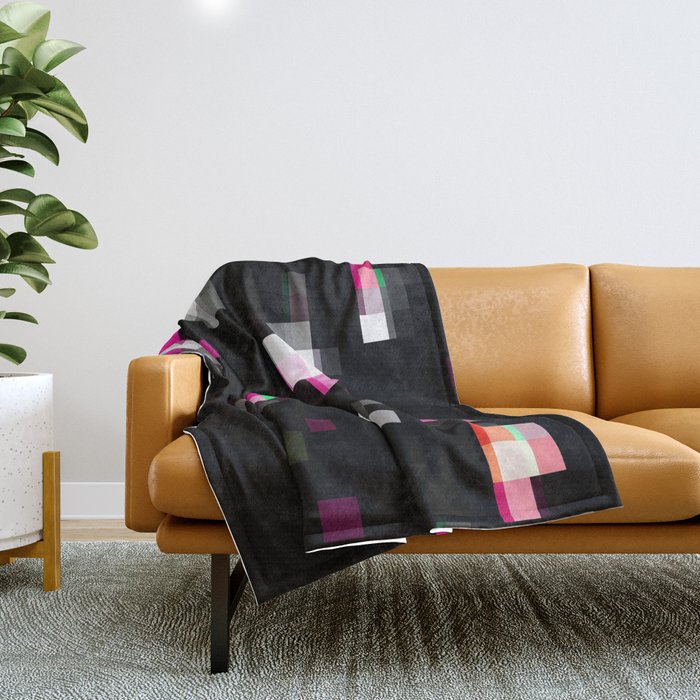 geometric pixel square pattern abstract background in pink black Throw Blanket