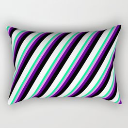 [ Thumbnail: Vibrant Green, Violet, Indigo, Black, and White Colored Striped/Lined Pattern Rectangular Pillow ]