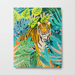 Only 3890 Tigers Left, Wildlife Vibrant Tiger Painting, Jungle Nature Colorful Illustration Metal Print