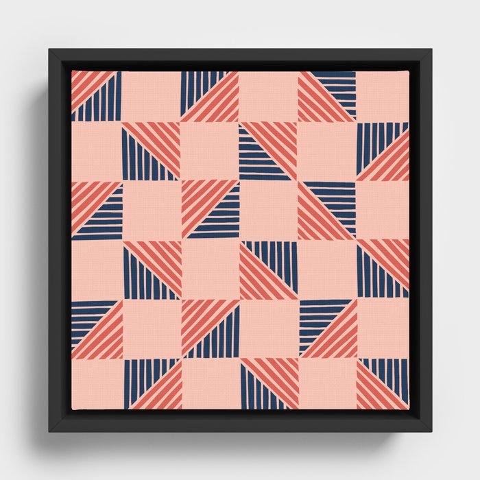 Abstract Shape Pattern 14 in Navy Blue Dusty Pink Framed Canvas