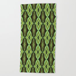 Green Geometry: A Vertical Pattern of Abstract Shapes Beach Towel