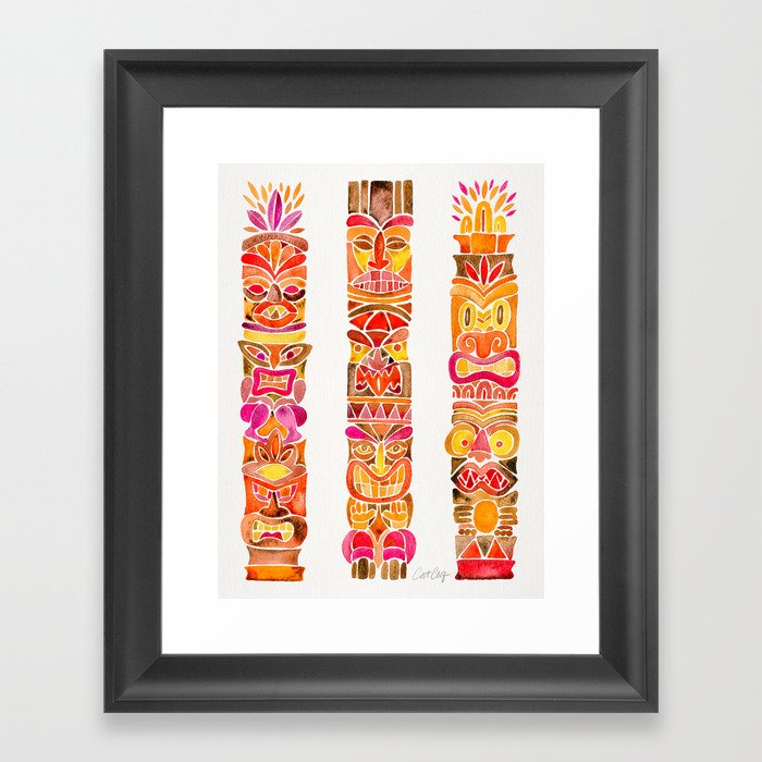 Tiki Totems – Fiery Palette Framed Art Print