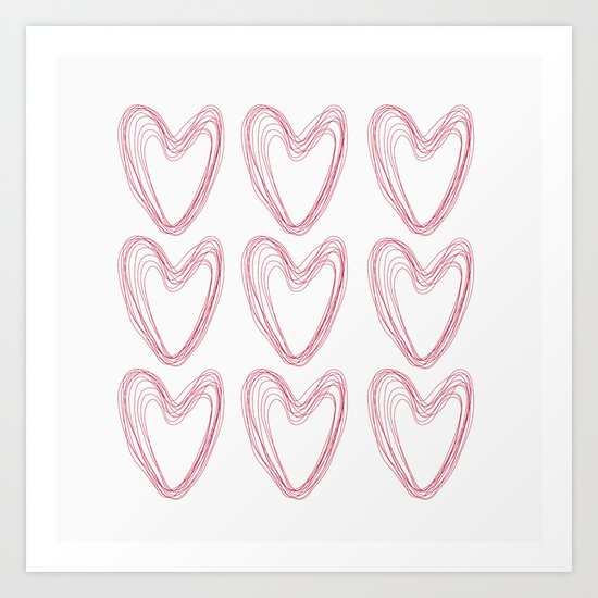 Nine Red Hearts Art Print