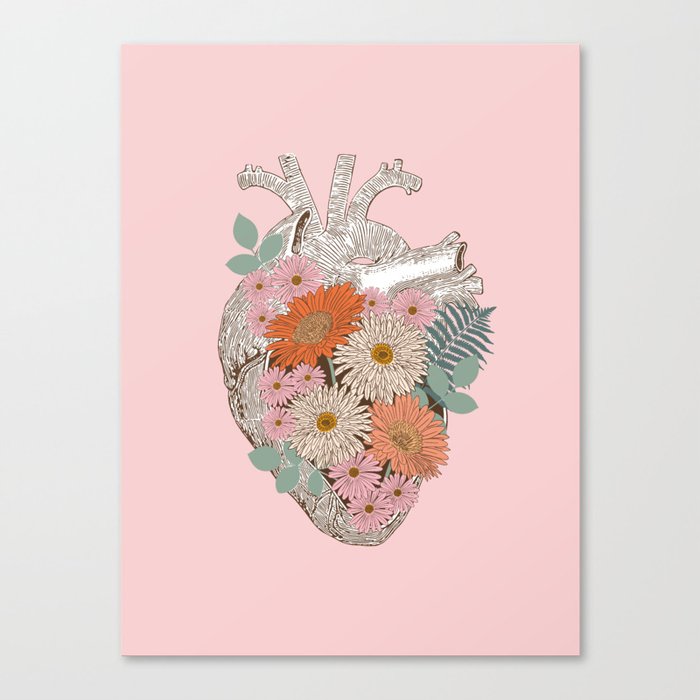 Vintage Floral Heart Canvas Print