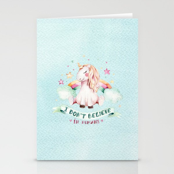 Magical pink teal watercolor rainbow unicorn typography Stationery Cards