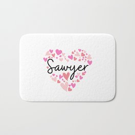 Sawyer, red and pink hearts Bath Mat | Ilovesawyer, Namesawyer, Giftsforsawyer, Heartsforsawyer, Sawyer, Sawyernametag, Graphicdesign, Personalized, Romance, Loveyousawyer 