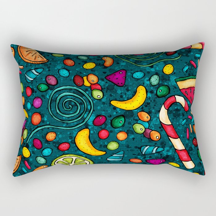 Hand-drawn candies pattern, multicolored sweets Rectangular Pillow