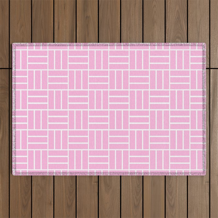 Basketweave (White & Pink Pattern) Outdoor Rug