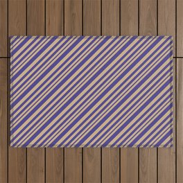[ Thumbnail: Tan and Dark Slate Blue Colored Lines Pattern Outdoor Rug ]