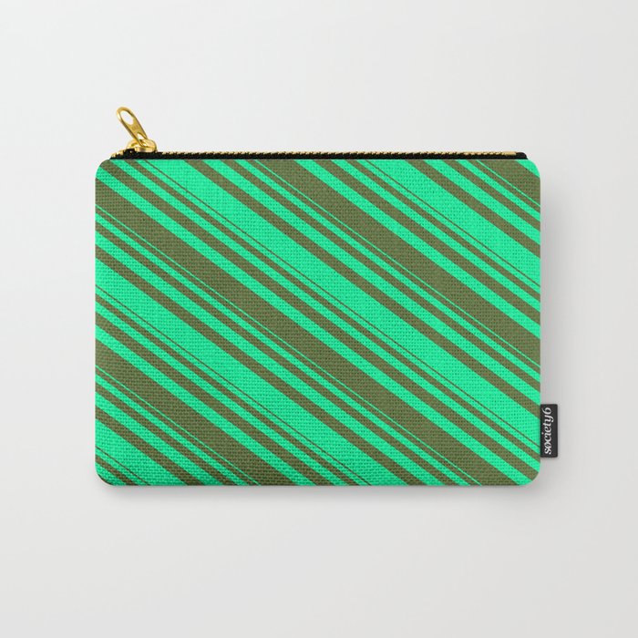 Dark Olive Green and Green Colored Lines Pattern Carry-All Pouch