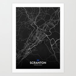 Scranton, Pennsylvania, United States - Dark City Map Art Print