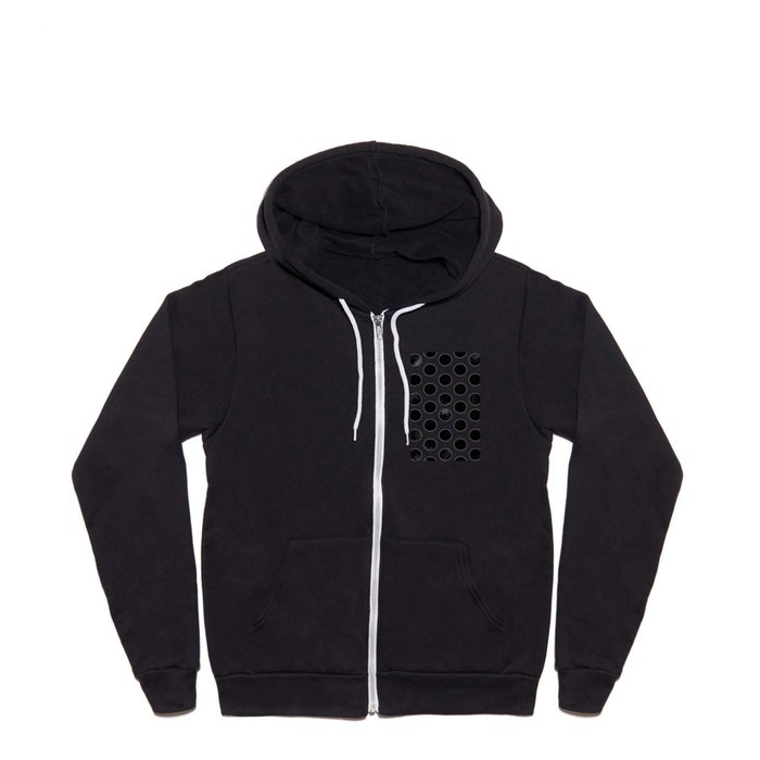 Large Black and White Watercolor Polkadots  Full Zip Hoodie