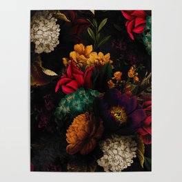Midnight Hours Dark Vintage Flowers Garden Poster