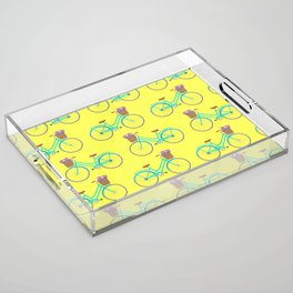 Bicycle with flower basket on yellow Acrylic Tray