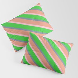 [ Thumbnail: Light Slate Gray, Dark Salmon, Pink, and Lime Green Colored Lined Pattern Pillow Sham ]