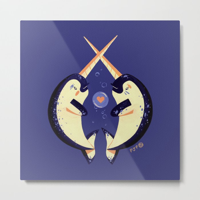 Narwhals Love Cuddles Metal Print