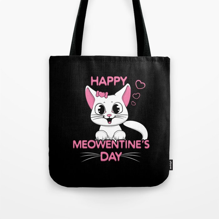 Pet Cat Animal Hearts Meow Valentines Day Tote Bag