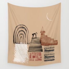 a black cat on the roof Wall Tapestry