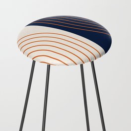 Abstract Geometric Rainbow Lines 11 in Navy Blue Orange Counter Stool